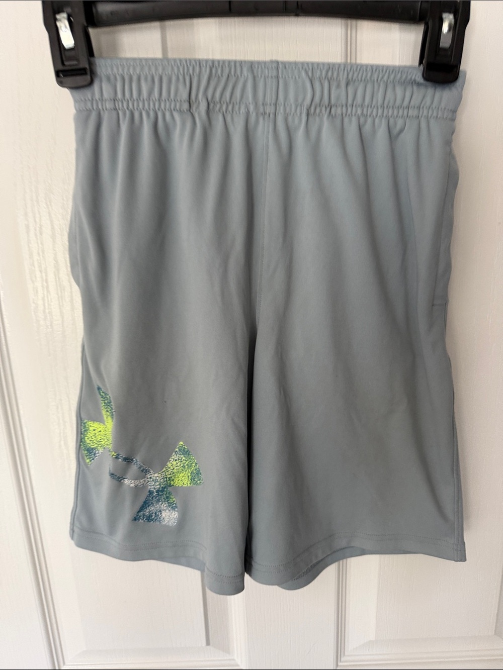 Under Armour Boy’s Light Gray Athletic Shorts with Neon Logo